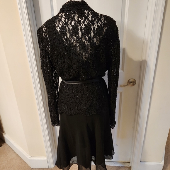 Lawrence Kazar vintage black dress lace jacket set size 16 - Picture 2 of 15